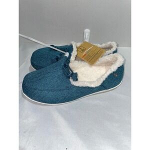 Spenco Siesta Herringbone Teal Blue Orthotic Slippers Faux‎ Fur Lined Womens 7